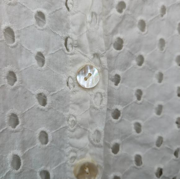 Tulip White Eyelet Button Down Collar Long Sleeve Shirt 100% Cotton Women Small - Picture 8 of 13